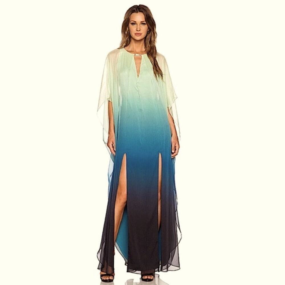 Halston Heritage Ombré Keyhole Double Split Kaftan Siz S Small In Atlantic Ombré - Picture 7 of 7
